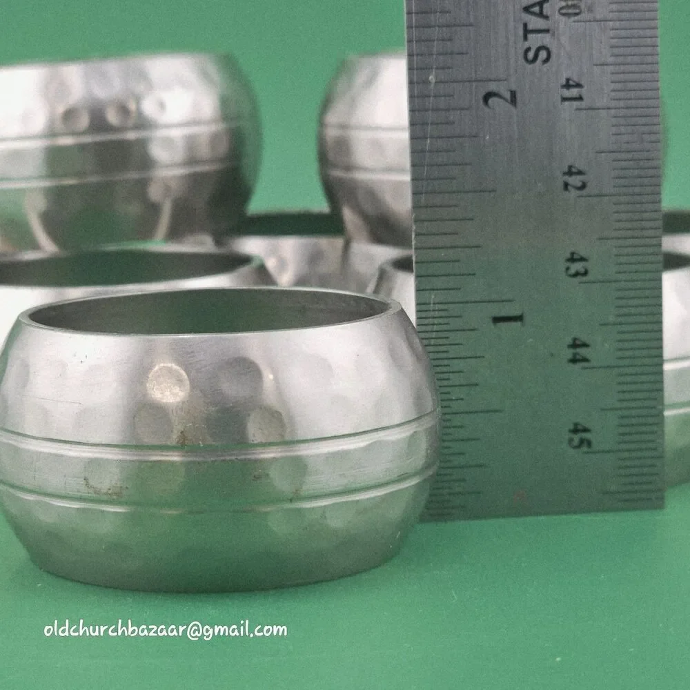Silver-tone Hand Hammered Look Metal Stainless Napkin Rings Set Of 8